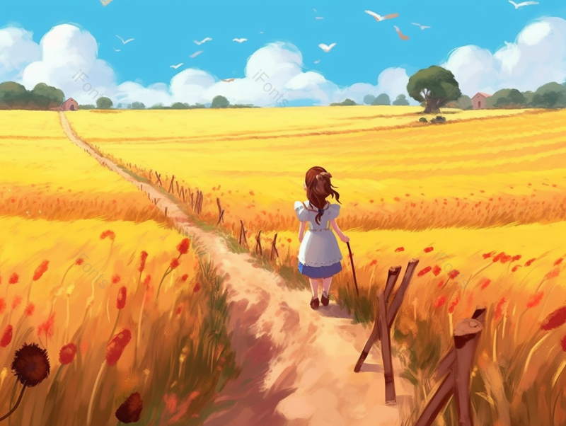 :蓝天白云秋天女生节气人物插画背景,插画/手绘图,插画/手绘图库,插画/手绘图下载,插画/手绘